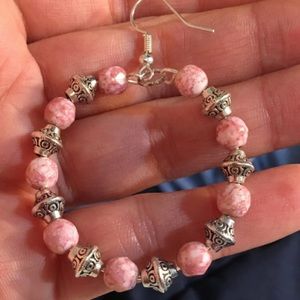 Hand made pink stone hoop earrings